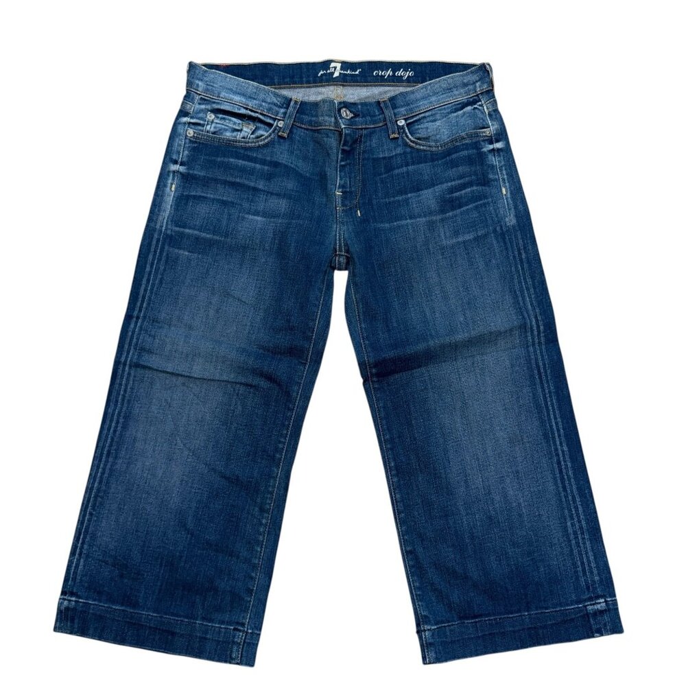 7 For All Mankind 7FAM Crop Dojo Womens Jeans 32 21 Medium Wash Embroidered - Picture 2 of 8